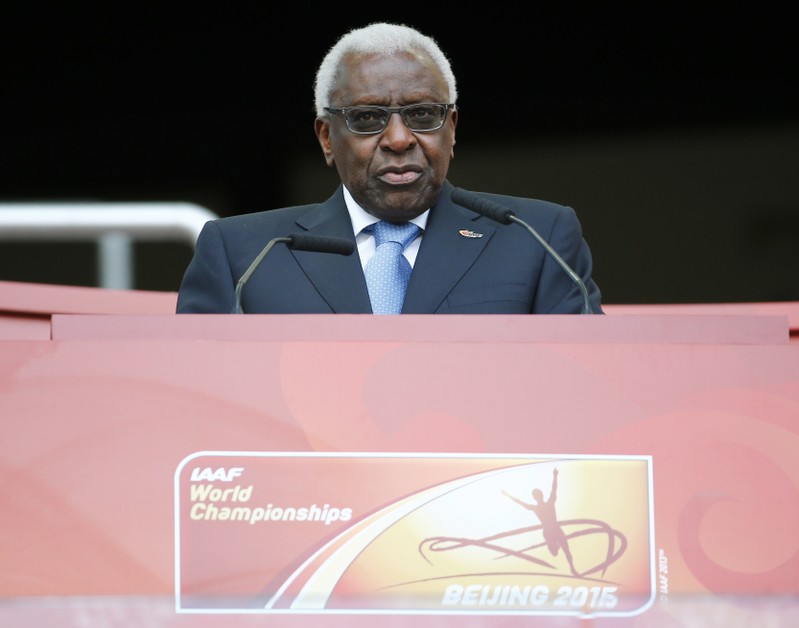 IAAF President Lamine Diack speaks during the opening ceremony of the 15th IAAF World Championships in Beijing