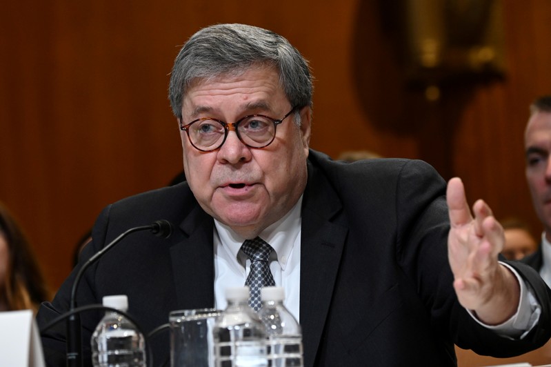 FILE PHOTO: U.S. Attorney General William Barr testifies before a Senate Appropriations Subcommittee hearing in Washington