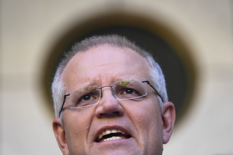 FILE PHOTO: Australian Prime Minister Scott Morrison speaks to the media during a press conference at Parliament House in Canberra
