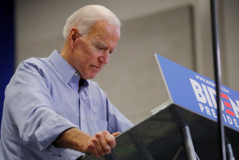 FILE PHOTO: Democratic 2020 U.S. presidential candidate Biden pauses while speaking in Manchester