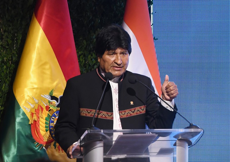 FILE PHOTO: Bolivia's President Evo Morales speaks during a meeting with India's President Ram Nath Kovind in Santa Cruz