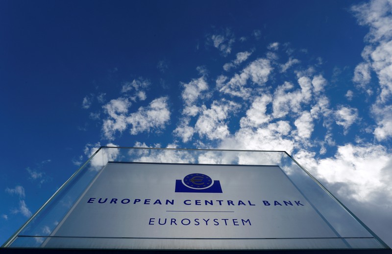 FILE PHOTO: Sign of the European central Bank (ECB) is seen ahead of the news conference on the outcome of the Governing Council meeting, outside the ECB headquarters in Frankfurt