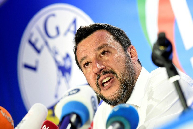 FILE PHOTO: Italian Deputy Prime Minister and leader of far-right League party Matteo Salvini speaks during his European Parliament election night event in Milan