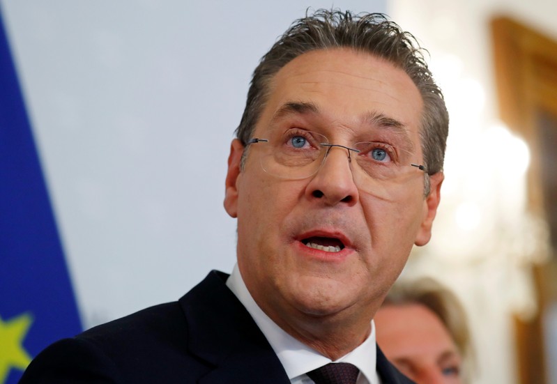 Austrian Vice Chancellor Heinz-Christian Strache addresses the media in Vienna