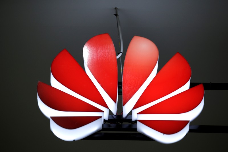 A Huawei logo is seen at an exhibition during the World Intelligence Congress in Tianjin
