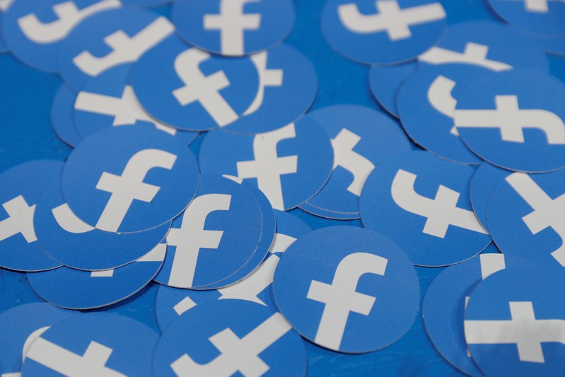 Stickers bearing the Facebook logo are pictured at Facebook Inc's F8 developers conference in San Jose