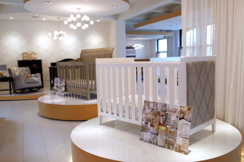 Children's furniture is seen displayed in a showroom at New York-based Delta Children in New York