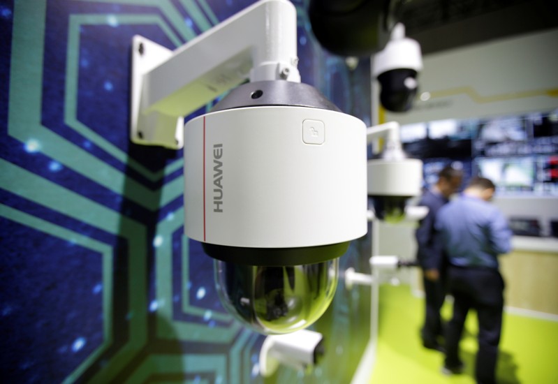Huawei surveillance camera is seen displayed at an exhibition during the World Intelligence Congress in Tianjin