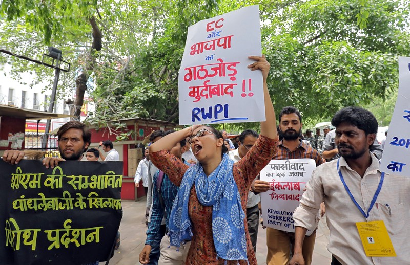 Protest outside the office of the Election Commission of India in New Delhi