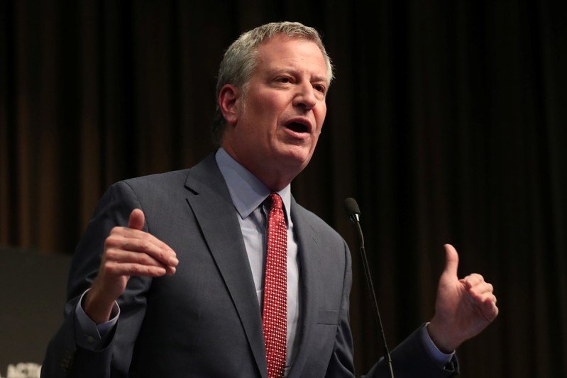 FILE PHOTO: New York City Mayor Bill de Blasio speaks at the 2019 National Action Network National Convention in New York