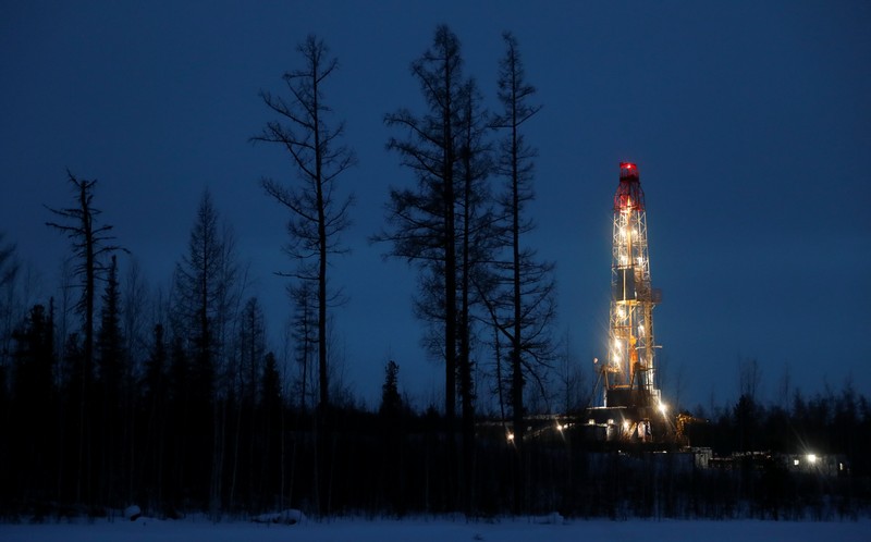 FILE PHOTO: A view shows a drilling rig in the Irkutsk Oil Company-owned Yarakta Oil Field in Irkutsk Region
