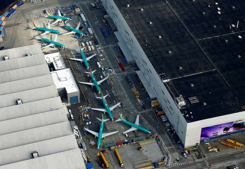 FILE PHOTO: FILE PHOTO: FILE PHOTO: An aerial photo shows Boeing 737 MAX airplanes parked on the tarmac at the Boeing Factory in Renton