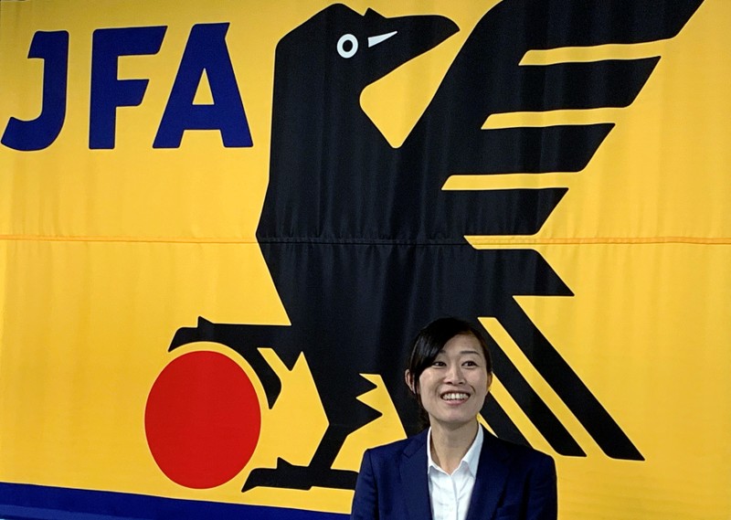 Japanese soccer referee Yoshimi Yamashita poses for a photograph during her news conference before FIFA Women's World Cup in Tokyo
