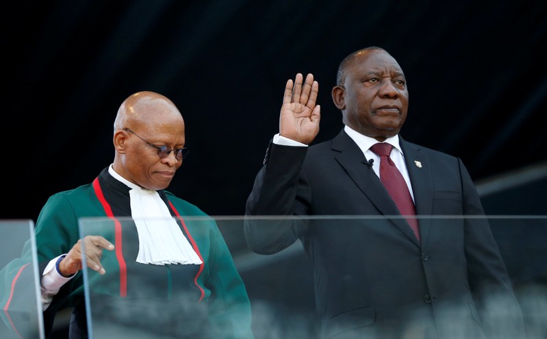 Ramaphosa takes the oath of office at his inauguation as South African president, at Loftus Versfeld stadium in Pretoria