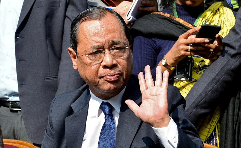 FILE PHOTO - Ranjan Gogoi, a Supreme Court judge, gestures as he addresses the media at a news conference in New Delhi