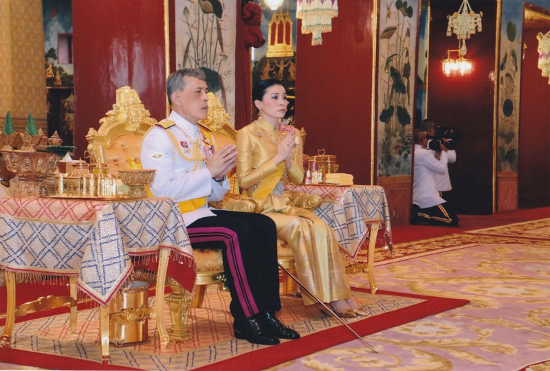 Thailand's King Maha Vajiralongkorn and Queen Suthida attend a religious ceremony for the coronation inside the Grand Palace in Bangkok