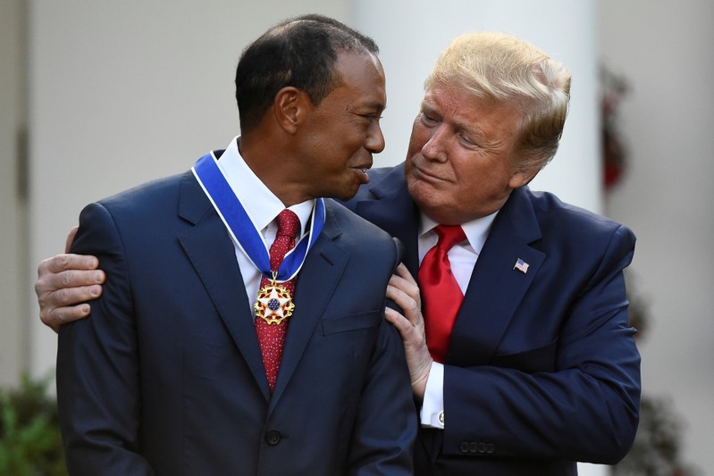 Golfer Tiger Woods is awarded the Presidential Medal of Freedom at the White House in Washington