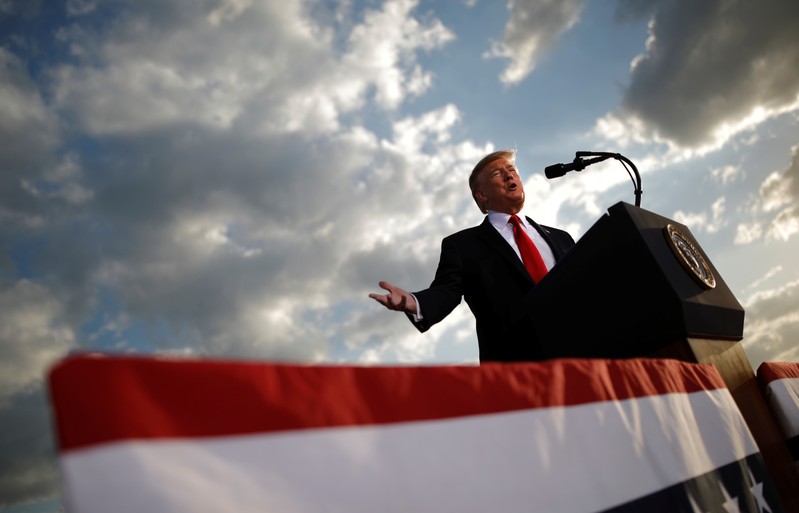 FILE PHOTO - U.S. President Donald Trump addresses a Trump 2020 re-election campaign rally in Montoursville, Pennsylvania
