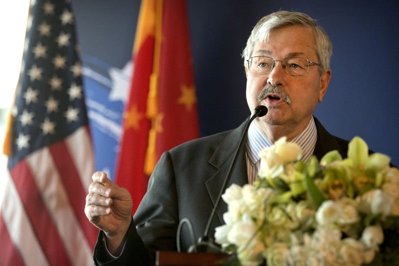 FILE PHOTO: U.S. Ambassador to China Terry Branstad speaks at an event to celebrate the re-introduction of American beef imports to China in Beijing