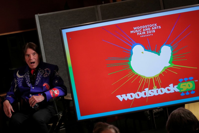 FILE PHOTO: Singer John Fogerty speaks during the announcement event for the lineup for the Woodstock 50th Anniversary concert in New York
