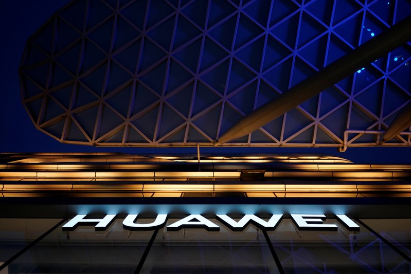 A Huawei company logo is seen at a shopping mall in Shanghai