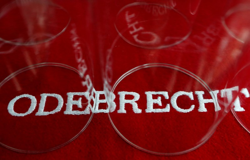 FILE PHOTO: The corporate logo of Odebrecht is seen inside of one of its offices in Mexico City, Mexico
