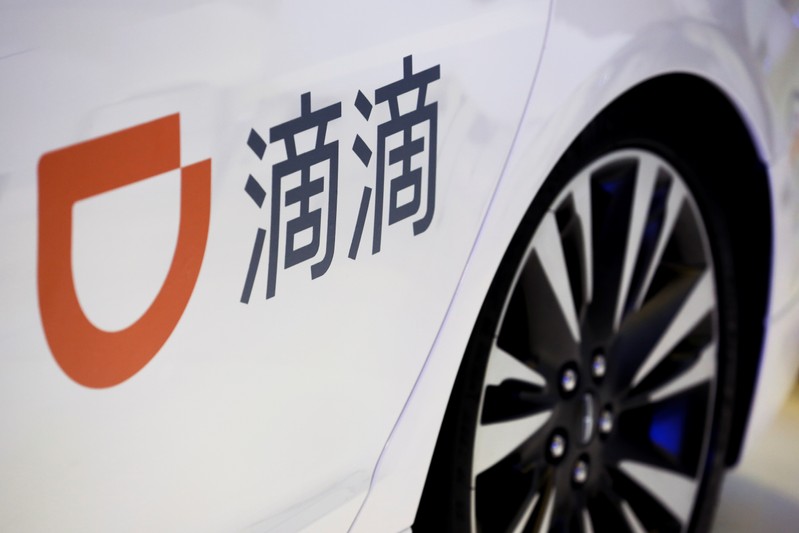 FILE PHOTO: Didi ride hailing app logo is seen at IEEV New Energy Vehicles Exhibition in Beijing