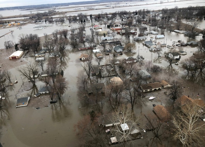 FILE PHOTO: Flood damage is shown in this earial photo in Percival, Iowa