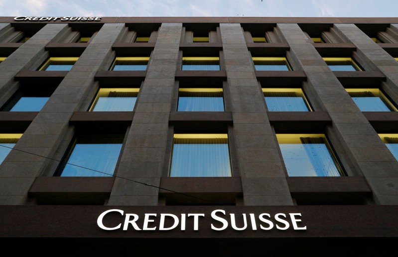 FILE PHOTO: The Credit Suisse logo is pictured on a bank in Geneva