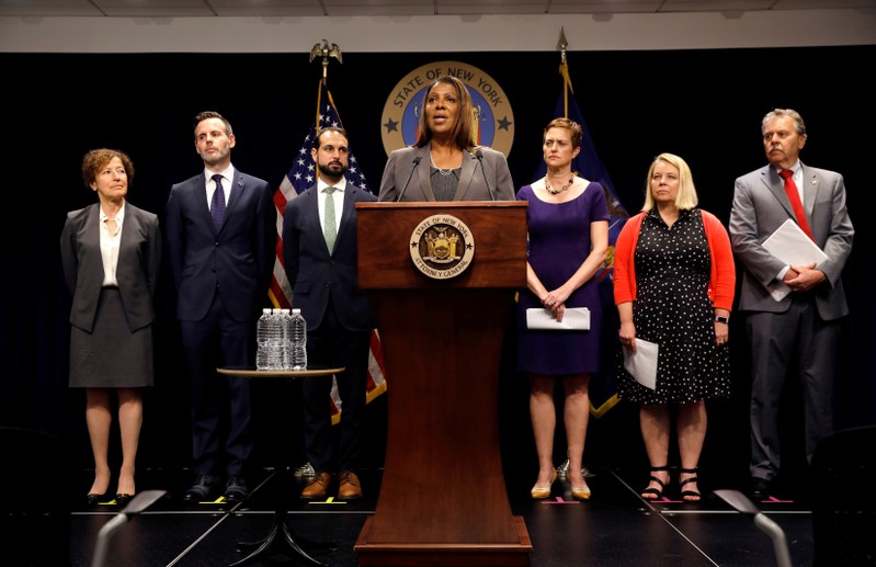 FILE PHOTO: New York State Attorney General Letitia James speaks at a news conference in New York