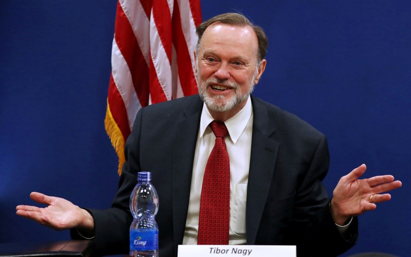 FILE PHOTO: Tibor Nagy, the U.S. Assistant Secretary of State for Africa, speaks during a news conference on the case of Sudan, in the U.S. Embassy in Addis Ababa