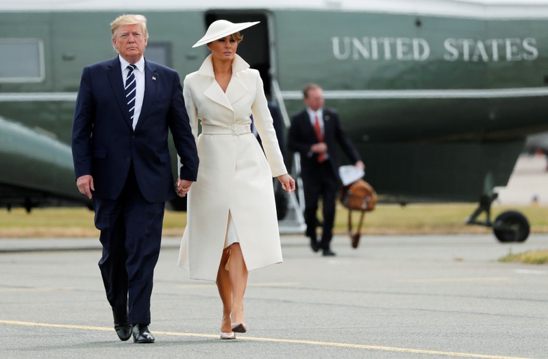 U.S. President Donald Trump and first lady Melania Trump arrive for their departure to Ireland, at Southampton Airport