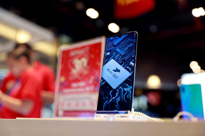 FILE PHOTO: Huawei P30 handset is displayed in a phone shop at a shopping centre in Bangkok