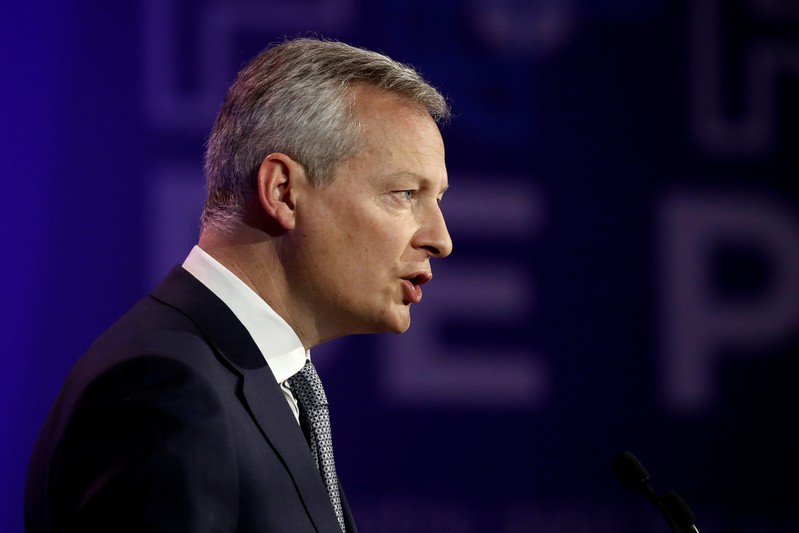 French Economy and Finance Minister Bruno Le Maire delivers a speech during a high-level forum on debt at the Finance ministry in Paris