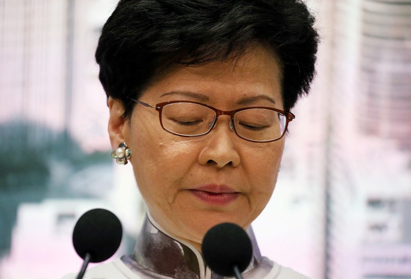 FILE PHOTO: Hong Kong Chief Executive Carrie Lam attends a news conference in Hong Kong