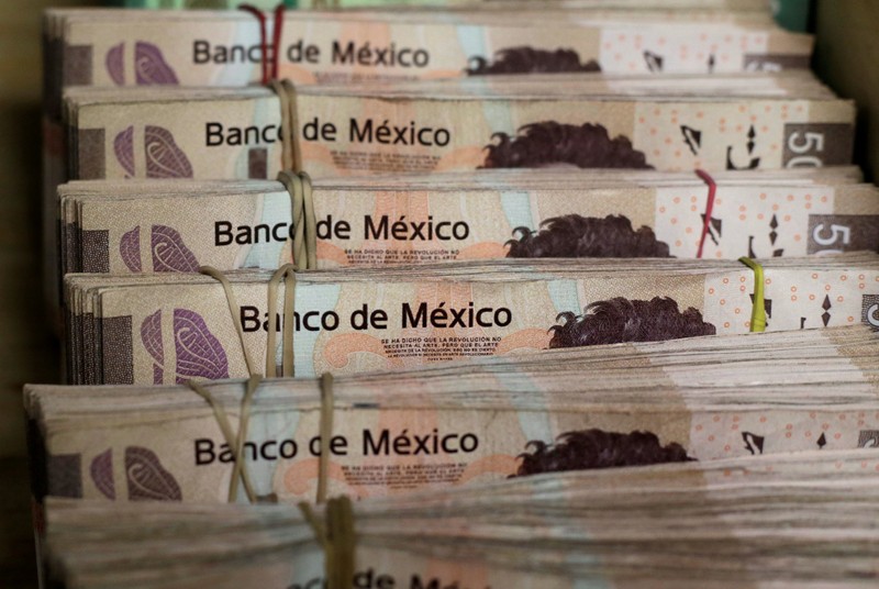 FILE PHOTO: Bundles of Mexican Peso banknotes are pictured at a currency exchange shop in Ciudad Juarez