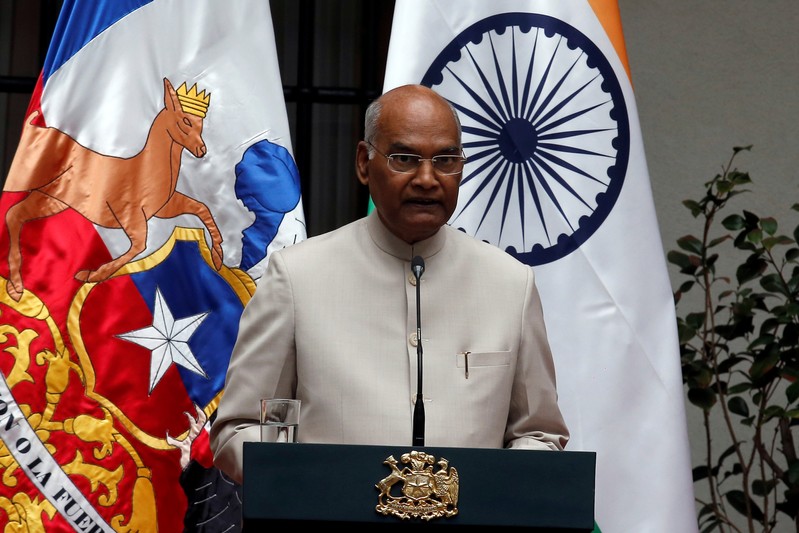 FILE PHOTO: India's President Ram Nath Kovind speaks to the media next to Chilean President Sebastian Pinera during his official visit at the government palace in Santiago