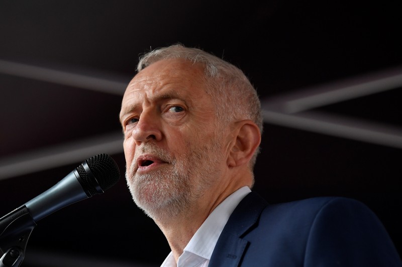 FILE PHOTO - Jeremy Corbyn speaks during a rally