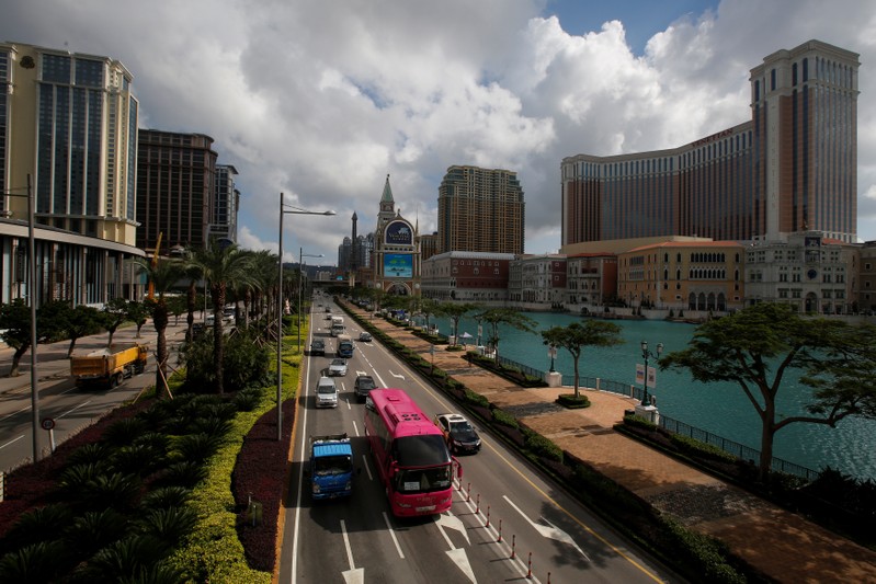 FILE PHOTO: Traffic flows past gaming resorts at Cotai Strip in Macau