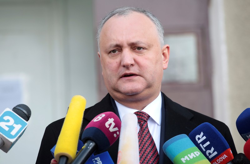 Moldovan President Dodon visits a polling station during a parliamentary election in Chisinau