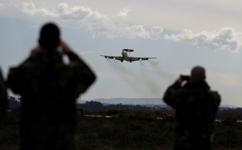 FILE PHOTO: A NATO AWACS (Airborne Warning and Control Systems) aircraft approaches to the Air Base number 5 during the Real Thaw 2018 exercise in Monte Real