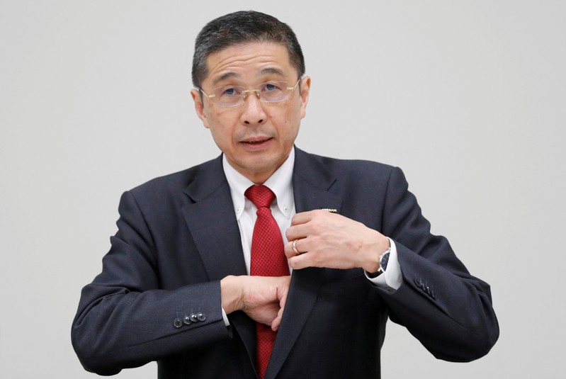 FILE PHOTO: Nissan President and CEO Hiroto Saikawa attends a news conference at its global headquarters building in Yokohama