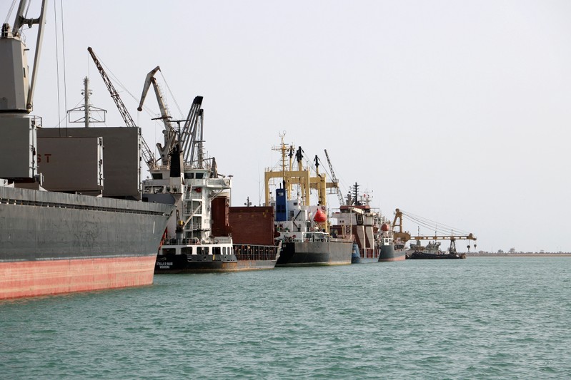 Ships are seen at the Hodeida port