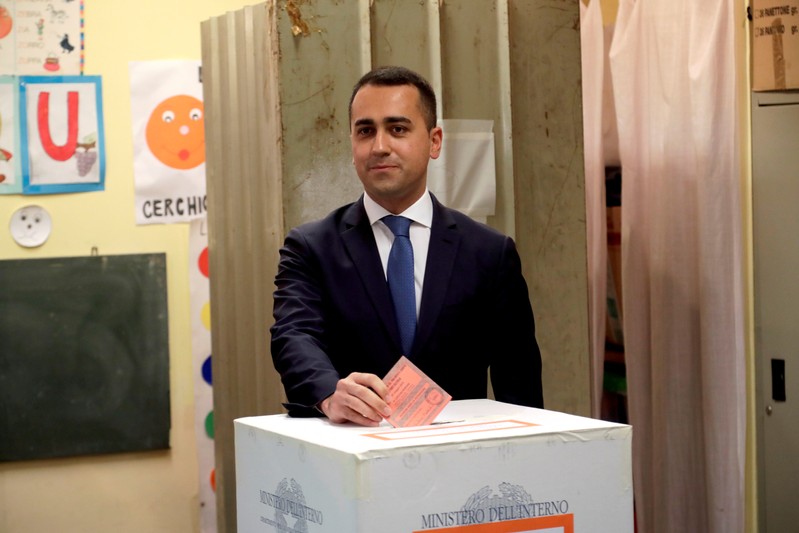Italian Deputy Prime Minister and 5-Star Movement leader Luigi Di Maio casts his vote in the European election