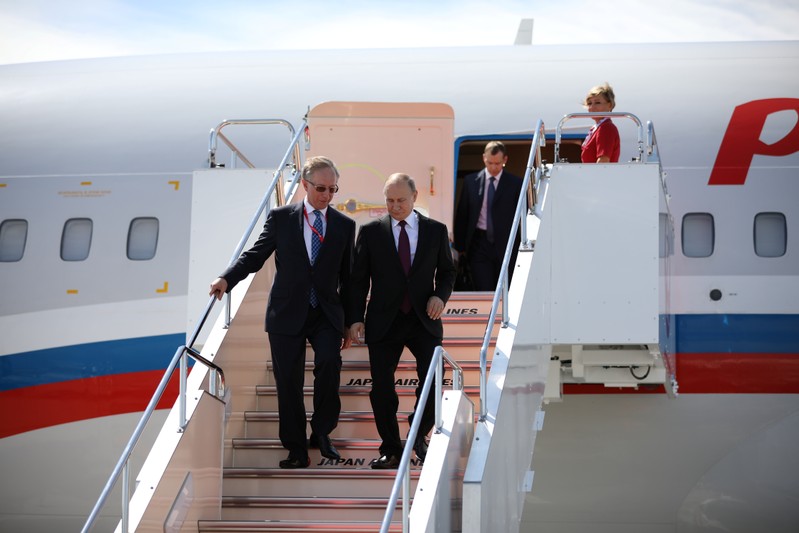 Russian President Vladimir Putin arrives at Kansai international airport ahead of the start of G20 leaders summit in Izumisano, Osaka prefecture, Japan