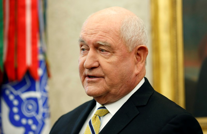 FILE PHOTO: U.S. Secretary of Agriculture Sonny Perdue speaks during an event in the Oval Office of the White House in Washington