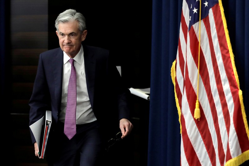 FILE PHOTO: Federal Reserve Board Chairman Jerome Powell holds a news conference in Washington