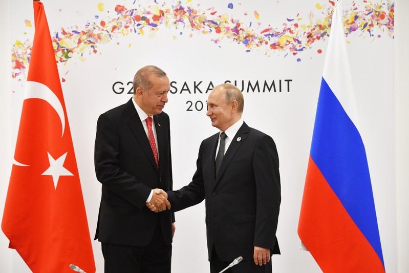 Russian President Putin and Turkish President Erdogan attend their bilateral meeting on the sidelines of the G20 leaders summit in Osaka