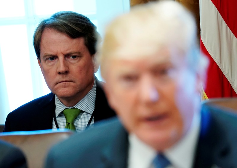 FILE PHOTO: White House Counsel McGahn listens to U.S. President Trump hold a cabinet meeting at the White House in Washington