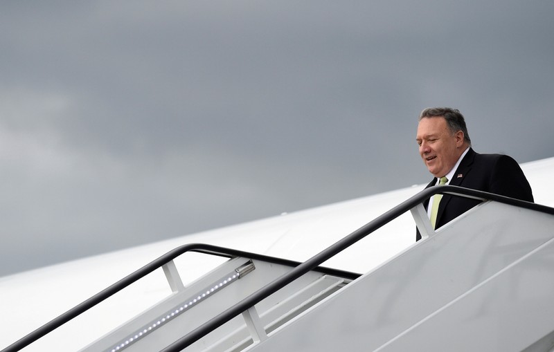FILE PHOTO: U.S. Secretary of State Pompeo arrives at Stansted Airport near London